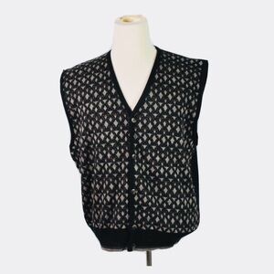 Italy FLORENCE TRICOT Vest Knit Acrylic Wool Black Taupe Brn Buttons Sz M L